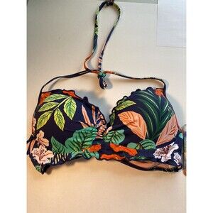 NWT Hobie Bikini Top Womens Small Hibiscus Jungle Ruffle Halter Swim Push Up